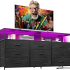 EnHomee 55” W Dresser, Black Dresser for Bedroom with Power Outlet & LED Lights 65" TV Stand for Bedroom Dresser with 9 Fabric Drawers, Sturdy Dressers for Bedroom, Closet, Entryway