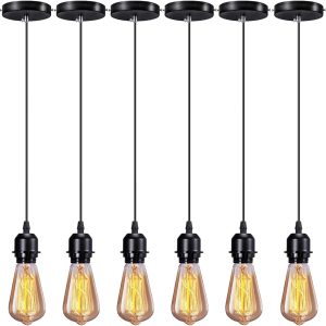 Elibbren Industrial Mini Pendant Light Kit E26 E27 Base Edison Vintage Style Black Cord Hanging Light Fixture with UL Lamp Holder for Kitchen Bedroom Home Corridor Studio Office 8 Pack